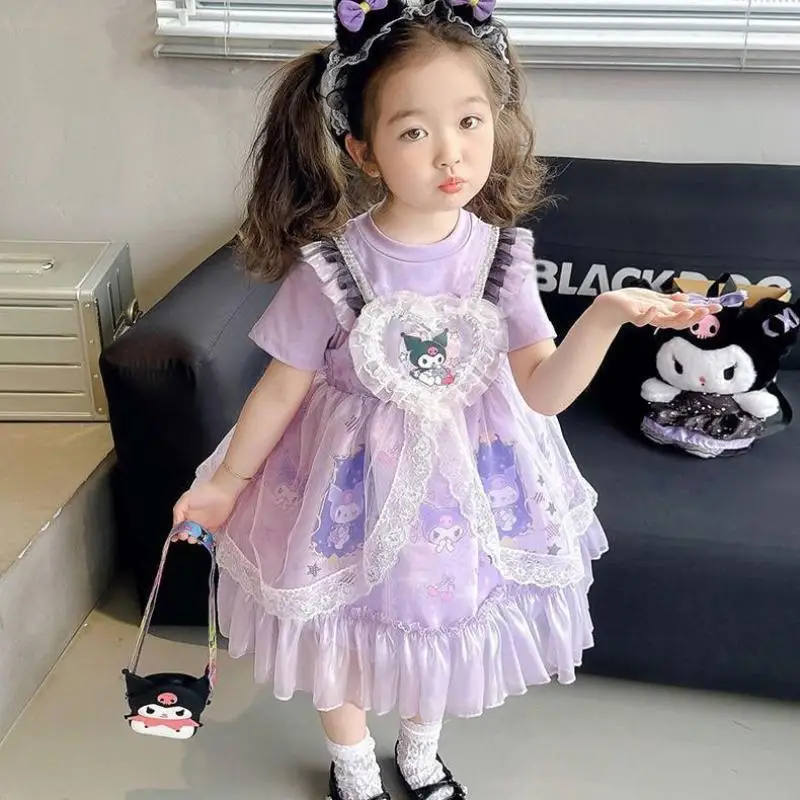 

Sanrio Kuromi New Summer Kawaii Dress Princess Sweet Cute Fashion Versatile Round Neck Comfortable Fashionable High Appearance
