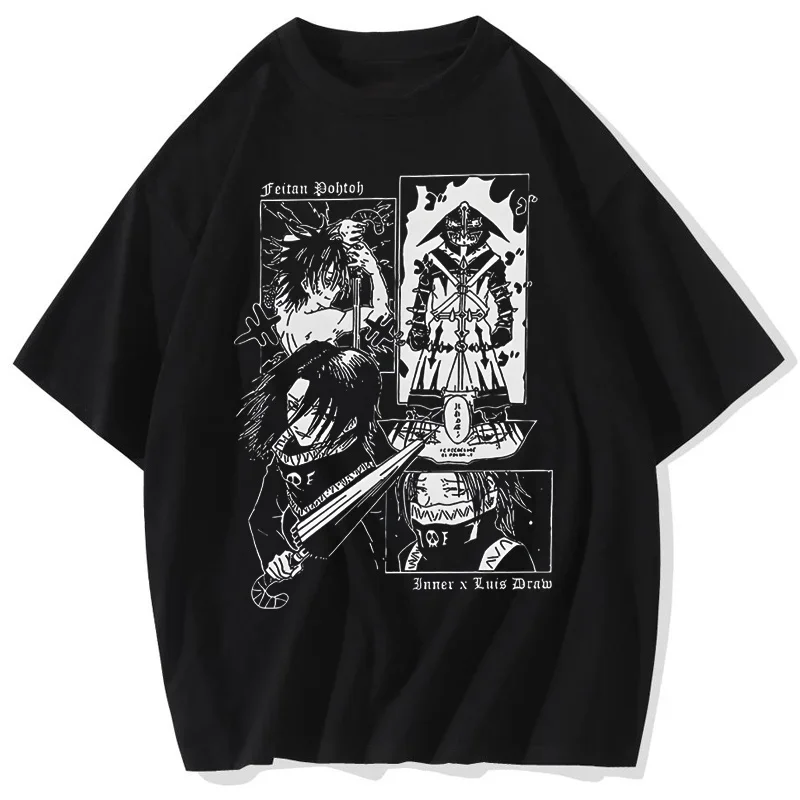 Feitan men's T shirt anime casual tee shirt short sleeve round collar T-shirt cotton summer streetwear anime clothing