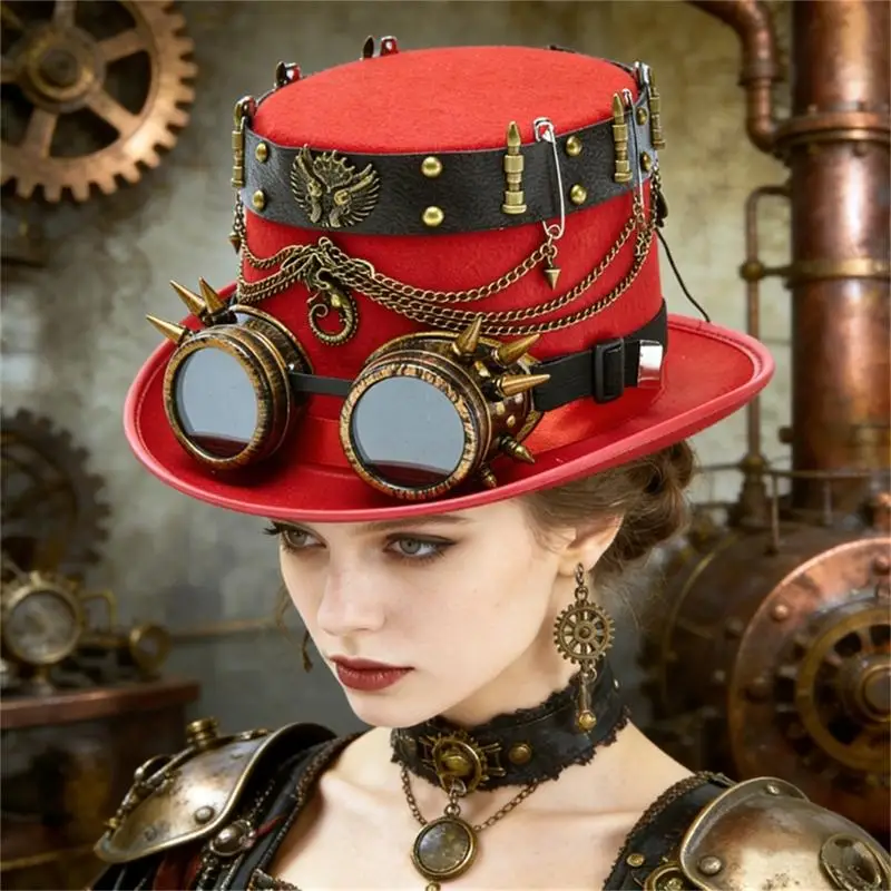 Halloween Metal Chain Fedoras With Gothic Accents Coser Rivets Design Birthday Gift for Girlfriend Boyfriend 