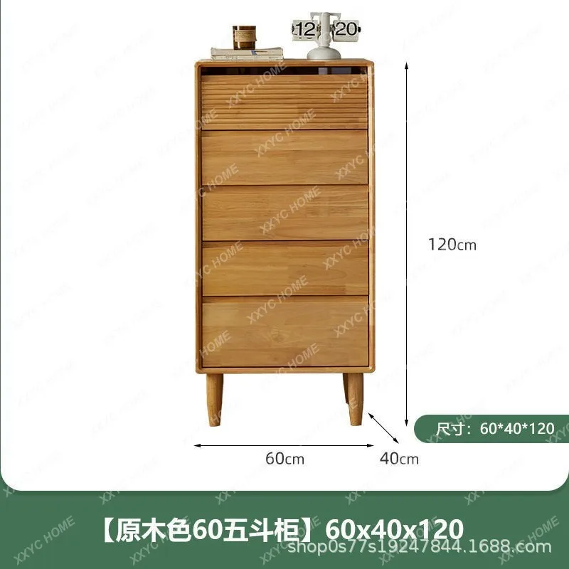 Solid Wood Chest of Drawers Cherrywood Color Sandwich Cabinet Japanese Style Bedside Cabinet