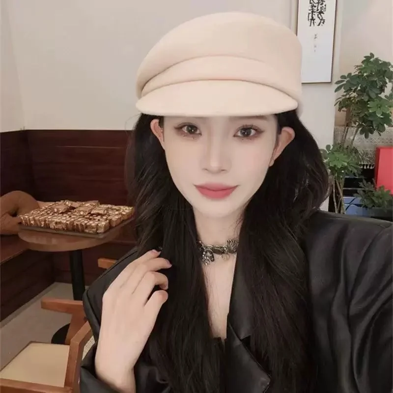 High-Quality Pure Wool Hats for Women: Fall/Winter French-Style Caps, Face-Slimming Berets, and Fancy Hats