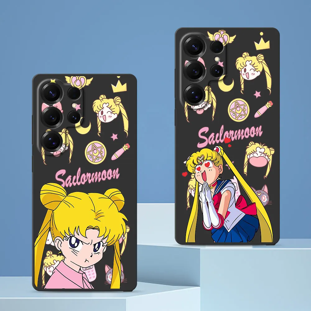 Case For Samsung Galaxy S26 S24 S22 S23 S25 S20 FE S9 S10 S21 Ultra S8 Plus TPU Black Phone Cover Cute Sailor Moons Anime Shell
