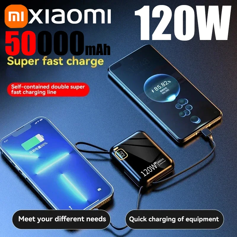 120W Mini Power Bank 30000mAh Super Twee Manieren Snel Opladen LED Digitaal Display Met Kabel Draagbare Externe Batterij Mobiele Power