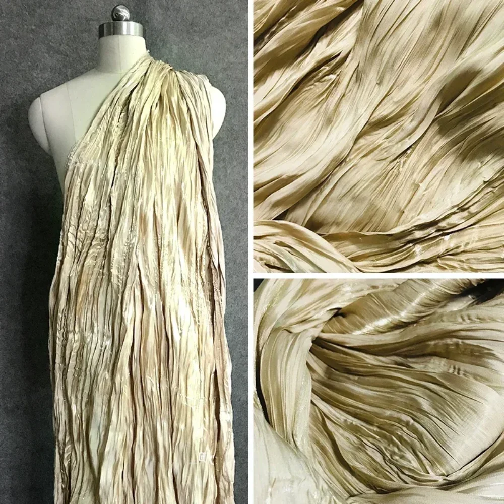 

Плиссированная ткань с имитацией шелкового атласа, мерцающая шелковая гладкая одежда, дизайнерская ткань, швейные метры «сделай сам», материал полиэстер