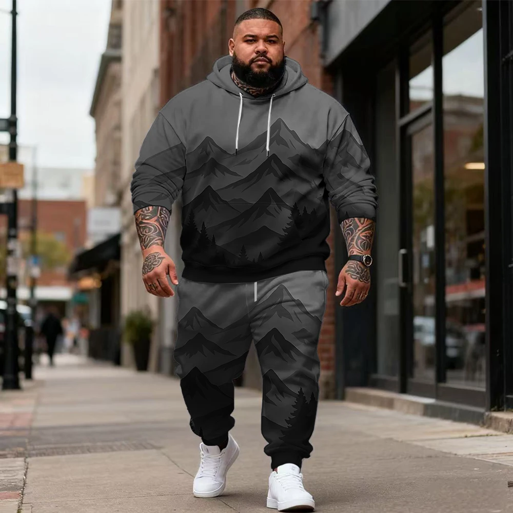 

S-9xl plus size Big & Tall Men's Hoodie Set: Mountain Flair - 2-Piece Casual-Earthy, Durable Fabric