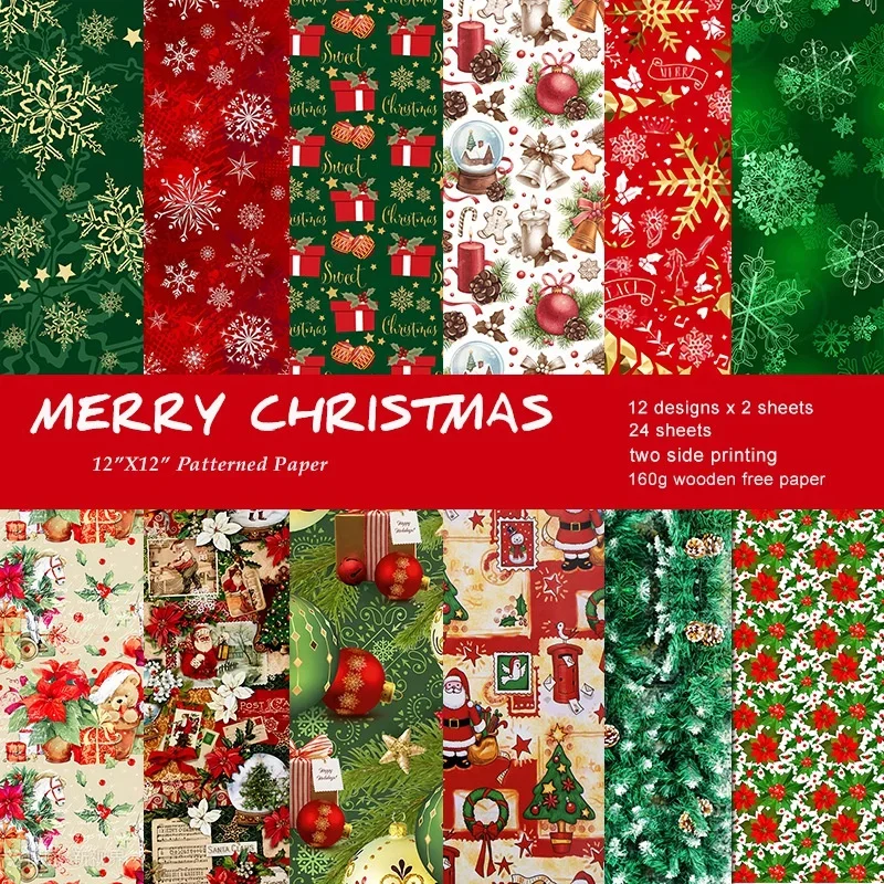 Merry Christmas Paper Pad Assorted Pattern Decoupage Paper Single-Sided Vintage Scrapbooking DIY Decorative Cardmaking Supplies