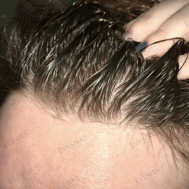 

Супер удобные мужские парики с натуральной линией волос 80 плотности, система капиллярного протеза, супертонкие 0,02 мм, парик на основе кожи