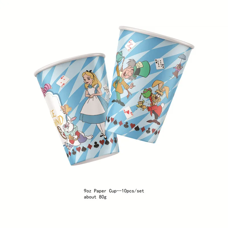 Alice Wonderland Party Theme Tableware Paper Cup Plate Cake Birthday Disposable Decorations Baby Shower Children Party Supplies