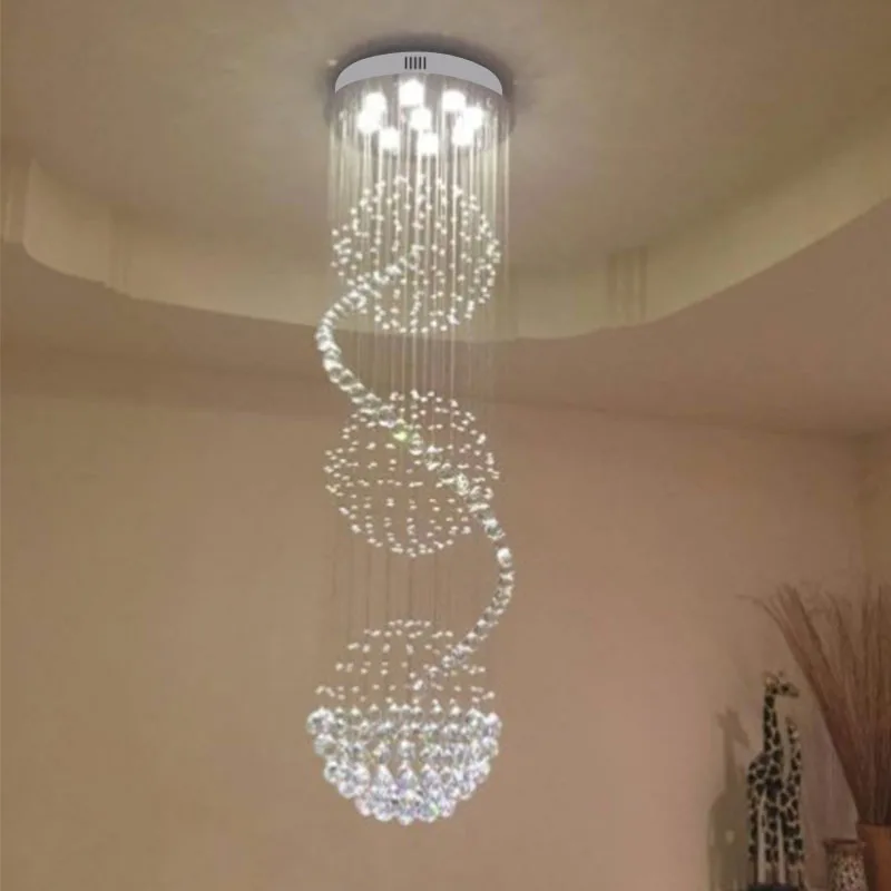 

Modern Spiral Chandelier Stair Led Hanging Lights Crystal Pendant Lamps Villa Hall Dining Room Long Crystal Chandelier Lighting