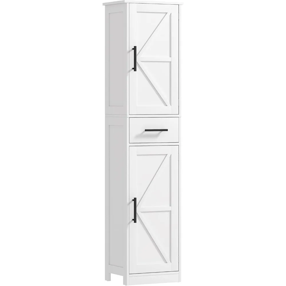 

Narrow Bathroom Storage Cabinet, 67 Inch Tall Farmhouse Cabinet with Drawers, Barn Doors, and Adjustable Shelves