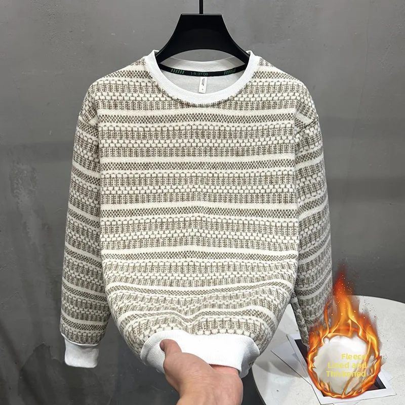 

Winter Thiened Fce Long Sve Knitted Hoodie Casual Versatile Couple Sle Base irt Men's Faion Comfortable Sweatirt