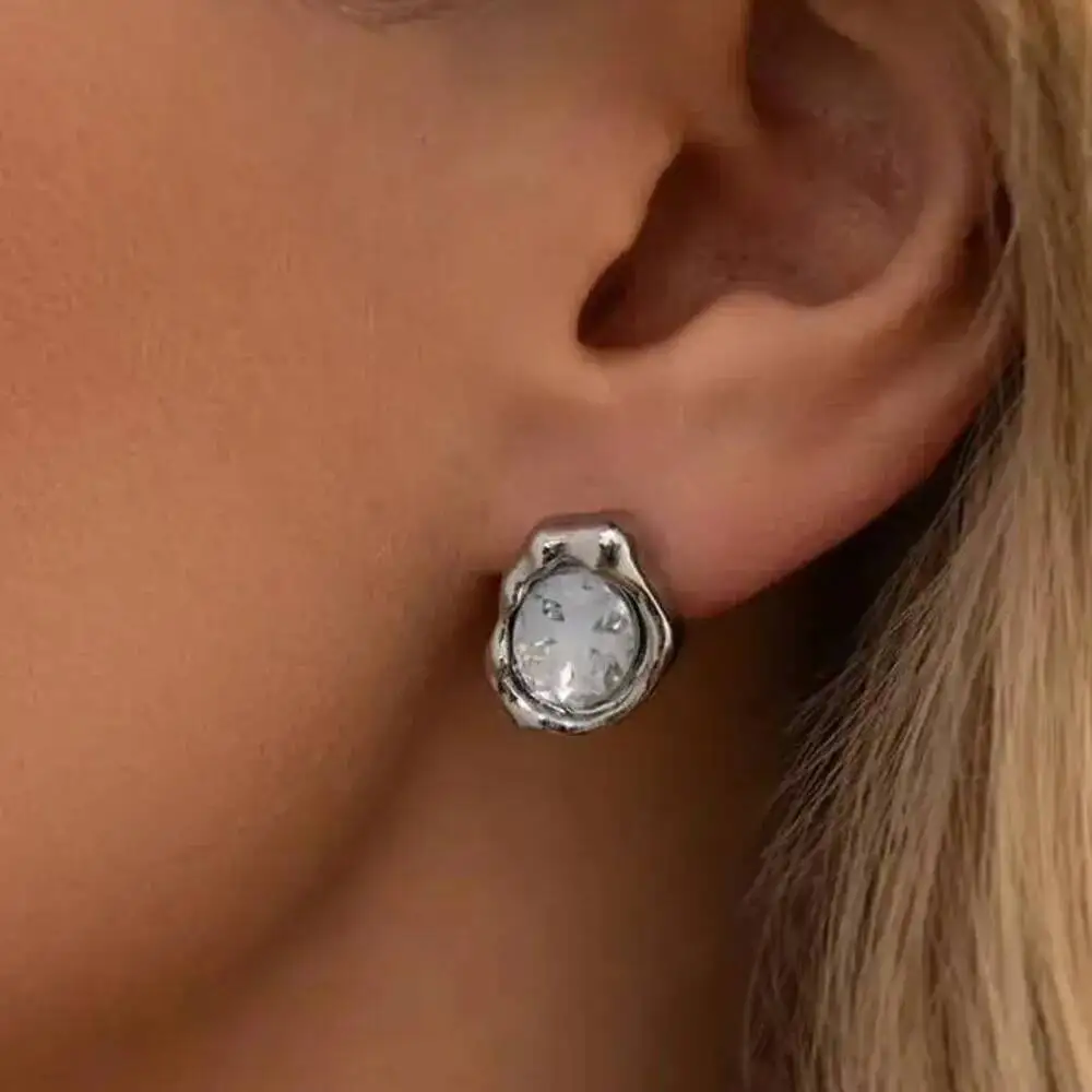 KunJoe Exquisite Elegant Irregular Glass Rhinestone Stud Earrings Women Vintage Geometric Piercing Earring Wedding Jewelry Gifts
