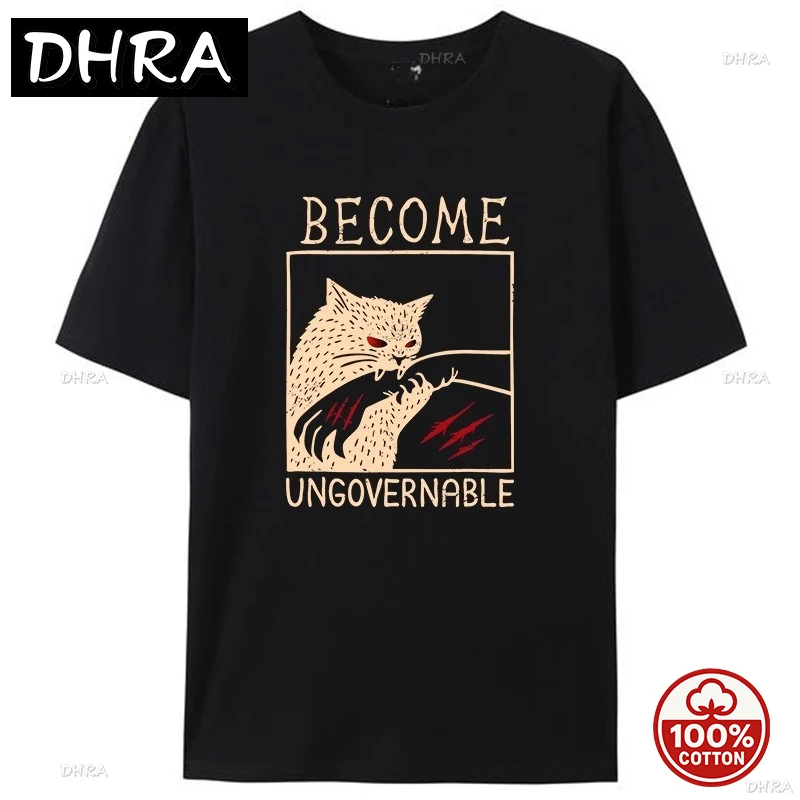 

Become Ungovernable Cat Biting Hand Fashion Humor Meme Женская и мужская футболка с короткими рукавами Футболка большого размера с принтом Топ