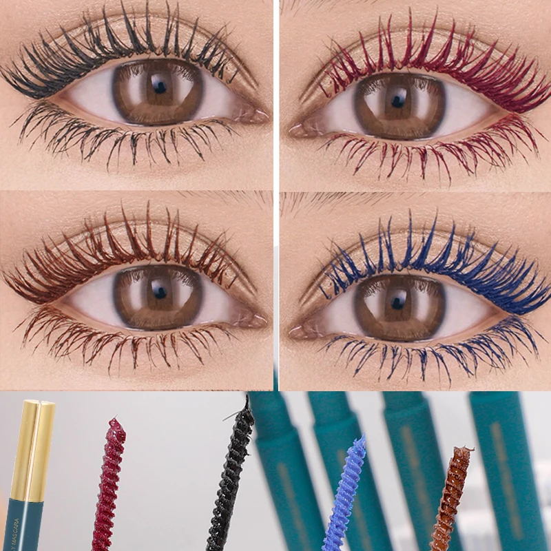 Zwartblauwe Mascara Kleurenvezel Lange Krul Dik Waterdicht Effect Verlengde Bruine Mascara Snelle Droge Wimpers Krullen Verlenging Make-Up