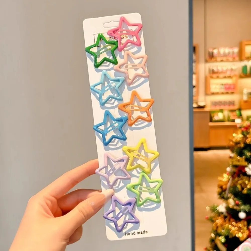10Pcs Cute Colorful Hair Clips Star Heart Shaped Handmade Hairpins Alloy Candy Color Side Clips