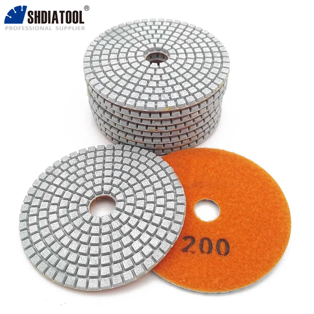 SHDIATOOL 10Pcs Dia100mm Grit 200 Professional White Diamond Wet Polishing Pads Resin Bond Sanding Discs Stone Polishing Disc