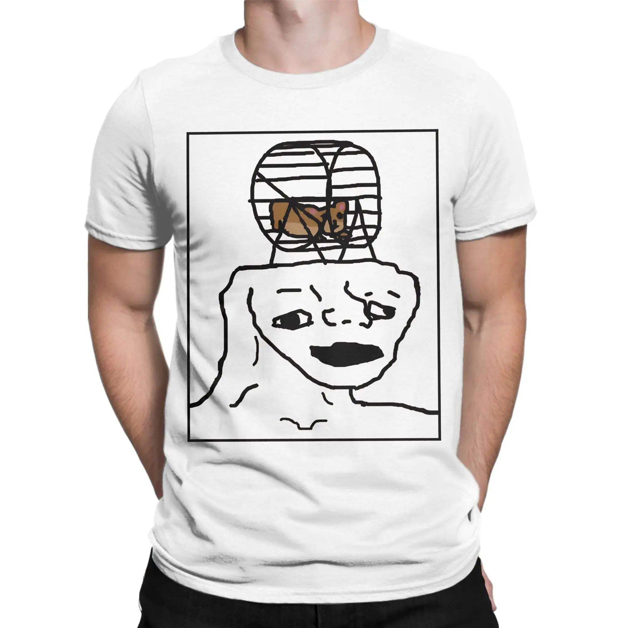 Hamster Running In Wojak Head Cotton T-Shirt For Man Summer  Vintage T Shirts Comfortable Trending Tees Big Size Hot Sale Tops