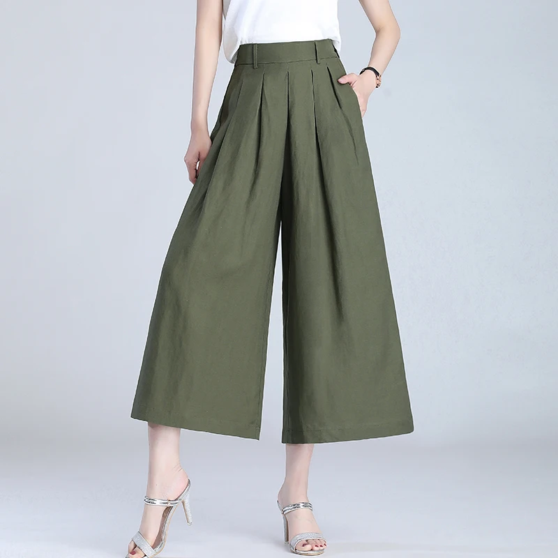 

Linen Nine-Point Wide Leg Pants Women's 2024 Spring Thin Pants Skirt High Waist Eight-Point PantsCasual Loose Pants Cotton Linen