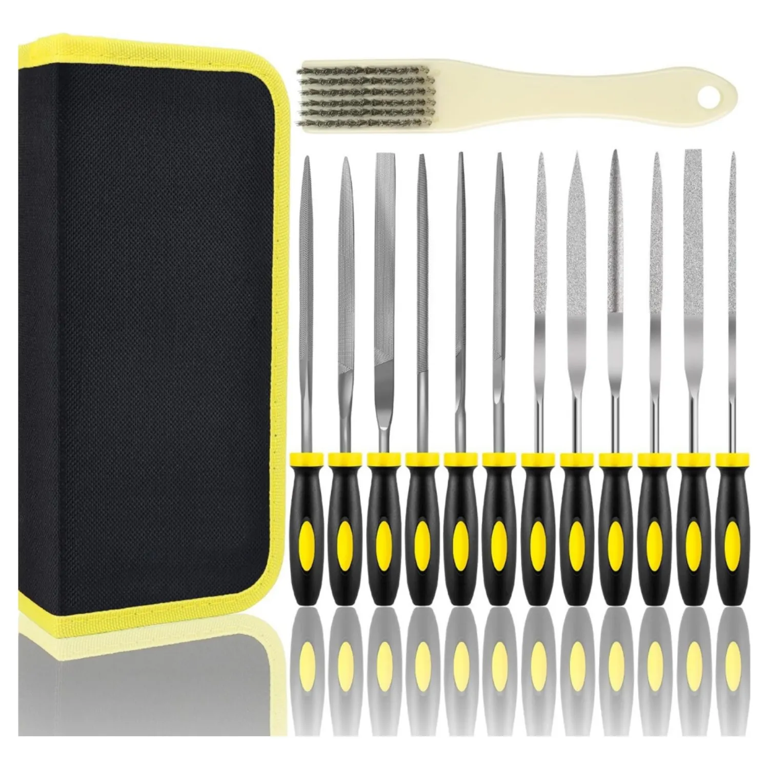 

13PCS File Set 6 Jewlers Files & 6 Steel Files Precision Metal Work Woodworking Plastic Carving Tool with Steel Brush Carry Case