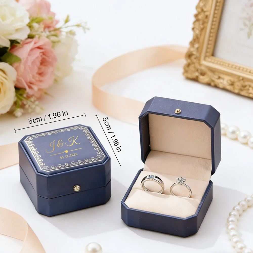 Personalized Faux Leather Ring Box Velvet Lined Engagement Custom Jewelry Storage Romantic Gift for Bride Valentines Day for Her view 6