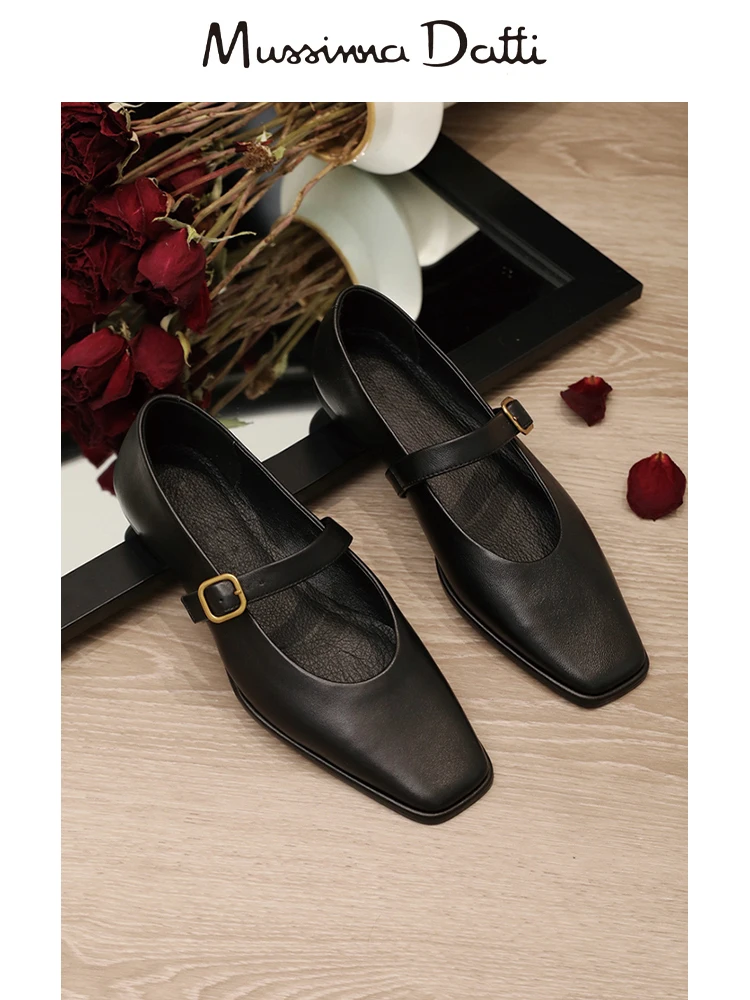 Murrinna Daffi 2024 New Women Fashion Genuine Leather Mary Jane Shoes Square Head Shallow Flats Solid Simple Casual Female Chic