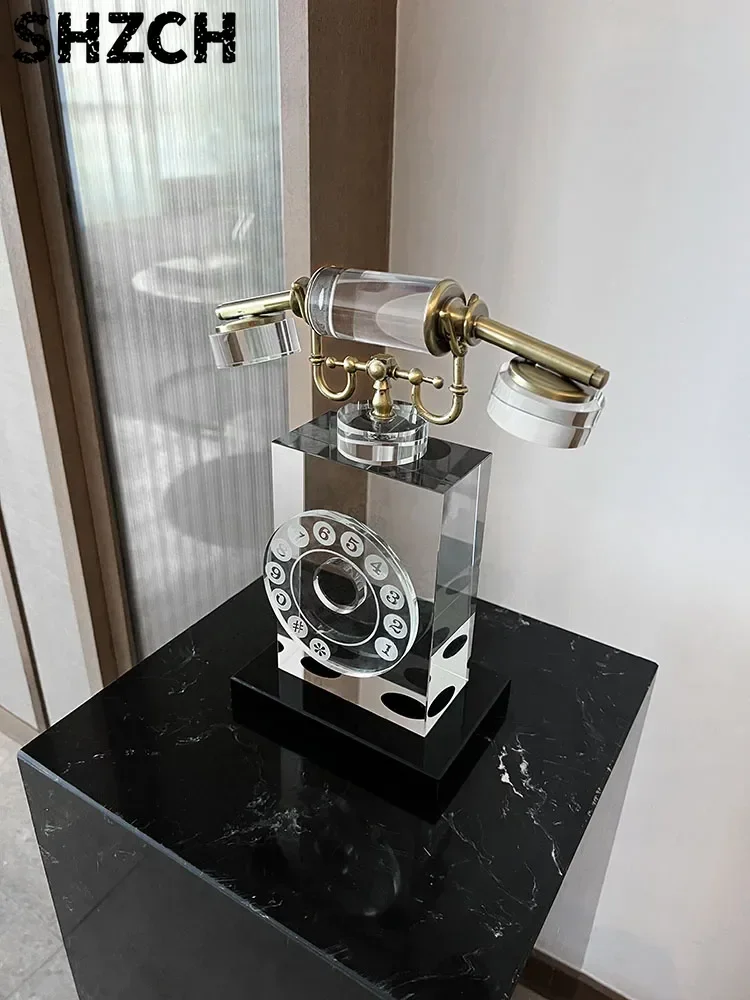 Adorno  teléfono  cristal Vintage, escultura  estatuilla, sala  estar  lujo, porche, coración  escritorio central,