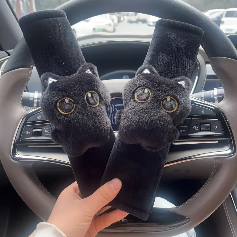 Protetor de Cinto de Segurança para Carro, Capa Protetora de Cinto de Segurança com Design de Gato Preto Fofo, Produtos para Interior de Carro