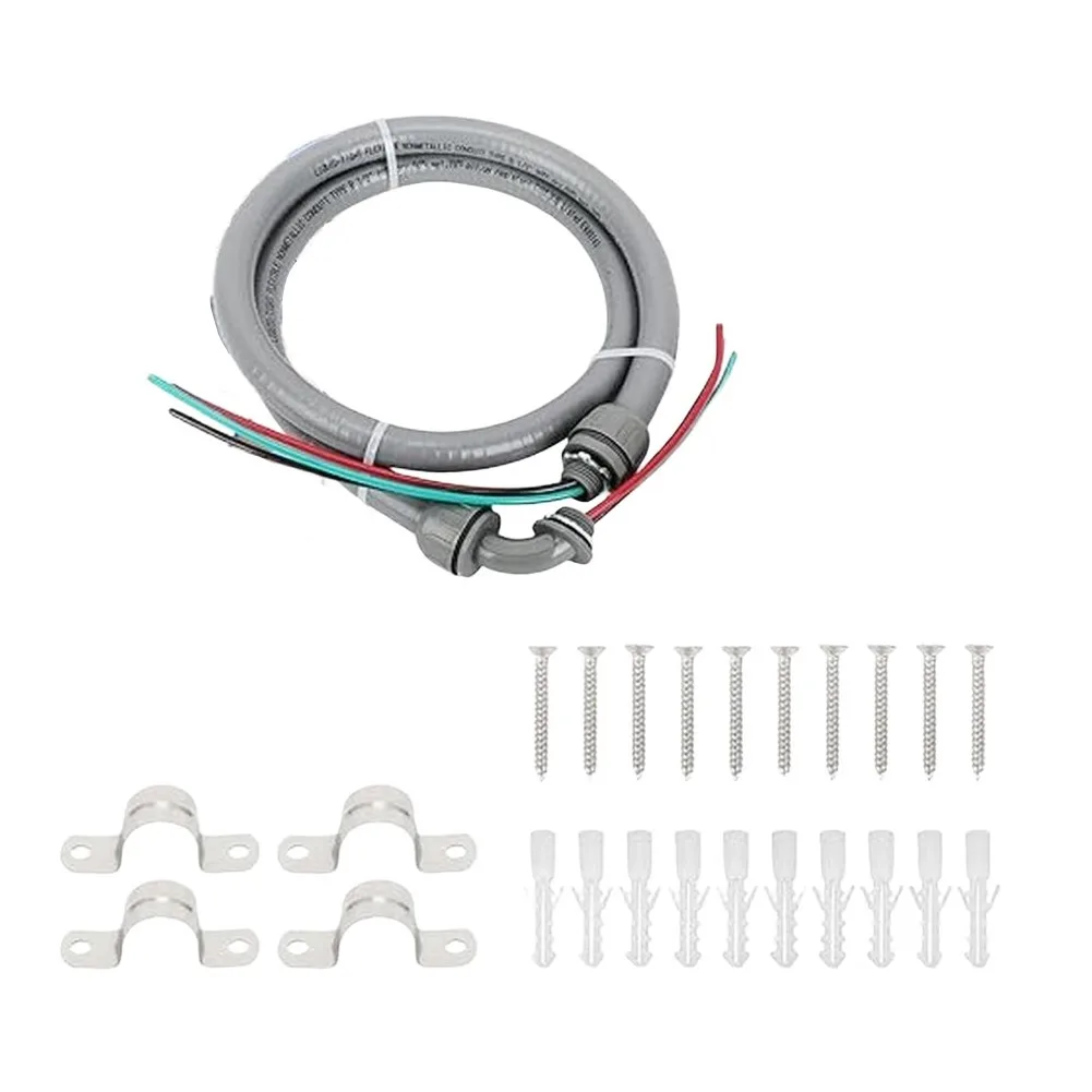 6 foot 3/4 inch flexible PVC conduit with grounding assembly and 10 AWG copper conductors for safe wiring jobs
