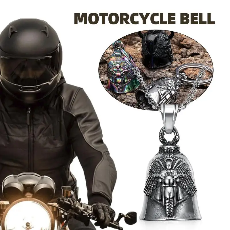 Classic Exquisite Angel Riding Motorcycle Bell Pattern Pendant Necklace Men and Women Punk Daily Leisure Amulet Rider Gift Retro