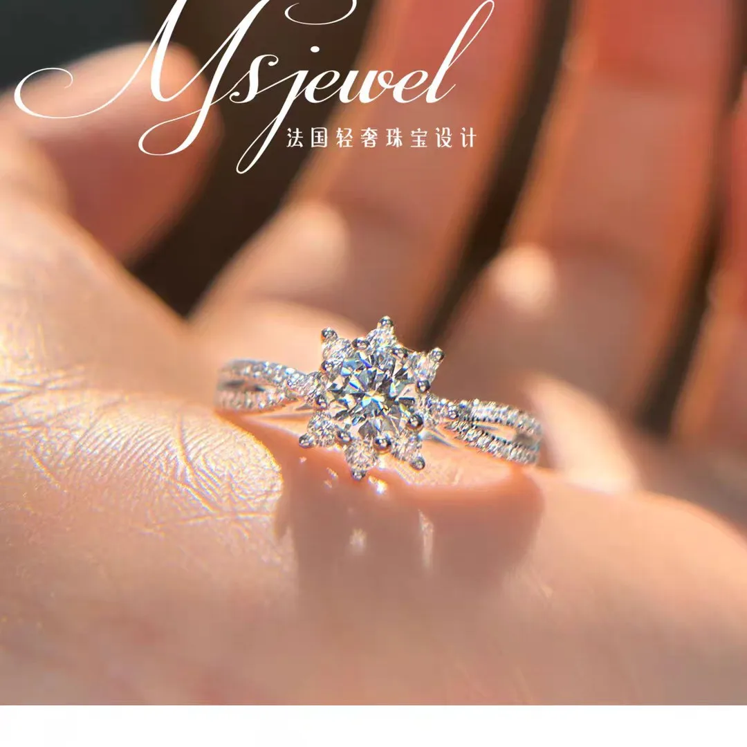 Snowflake Sunflower Ring 0.5ct Moissanite Women's PT950 Platinum - Premium platinum build, tiny sparkle for dating moments