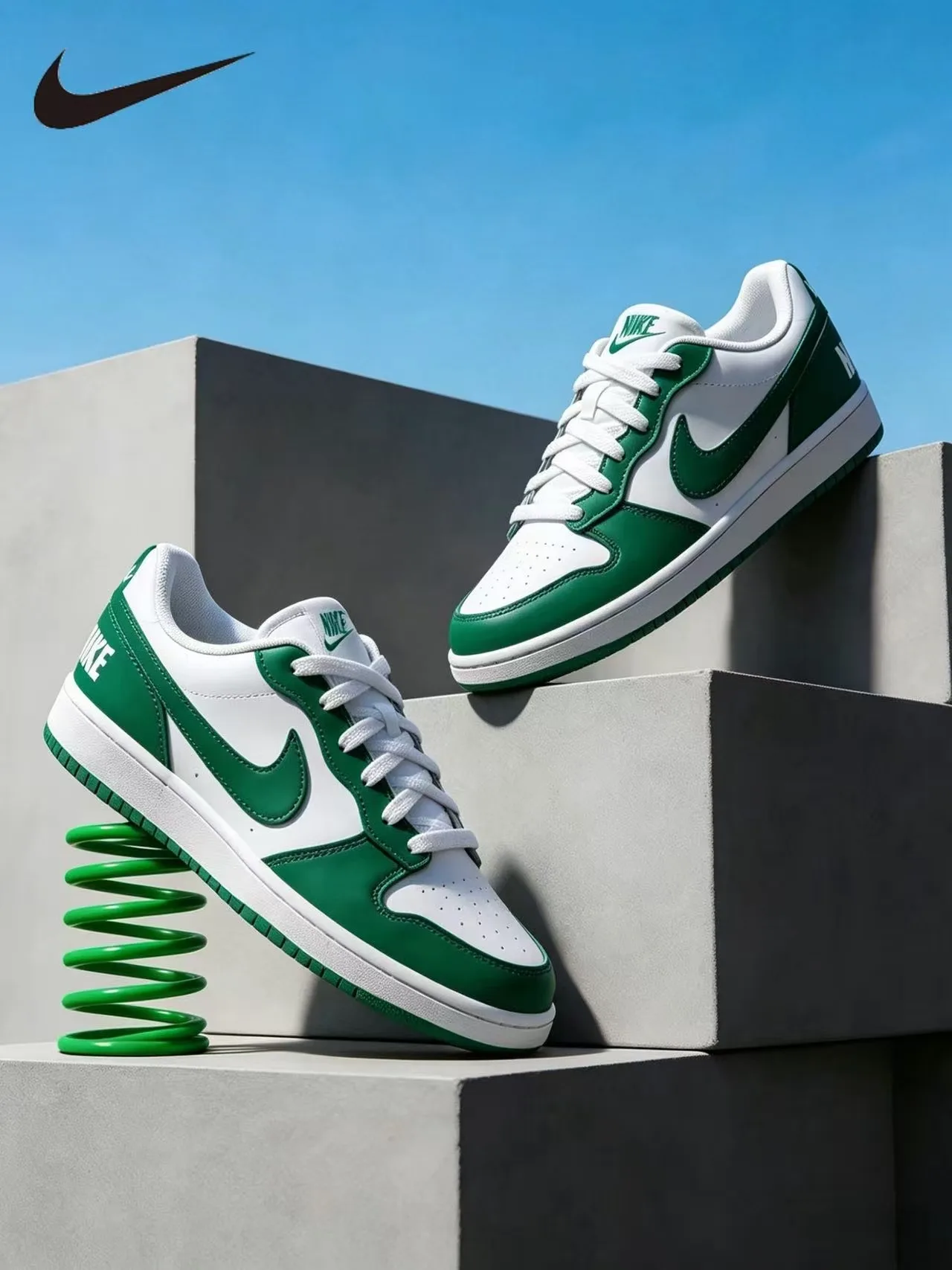 Zapatillas Nike Court Borough Low GS para niños, zapatillas deportivas clásicas informales de cuero blanco y verde, zapatillas deportivas para niños y niñas DV5456-139
