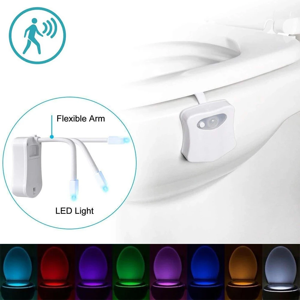 LED Toilet Night Light Motion Sensor Toilet Seat Night Light with 8/16 Colors Changing Washroom Night Light Gadget with Battery