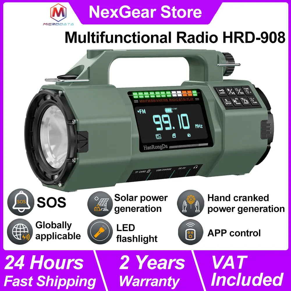 Nouvelle Radio multifonctionnelle extérieure, générateur d'urgence manuel, Radio solaire FM/MW/SW/VHF/WB, lampe de poche LED, alarme SOS d'urgence