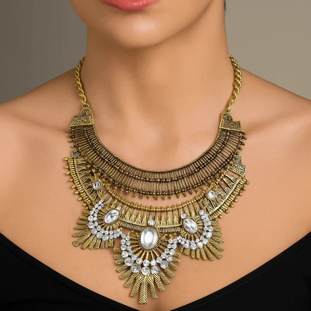 

Vintage Rhinestone Exaggerated Necklace Exquisite Alloy Ethnic Style Jewelry Neck Jewelry Tassel Bohemian Style Necklace Women