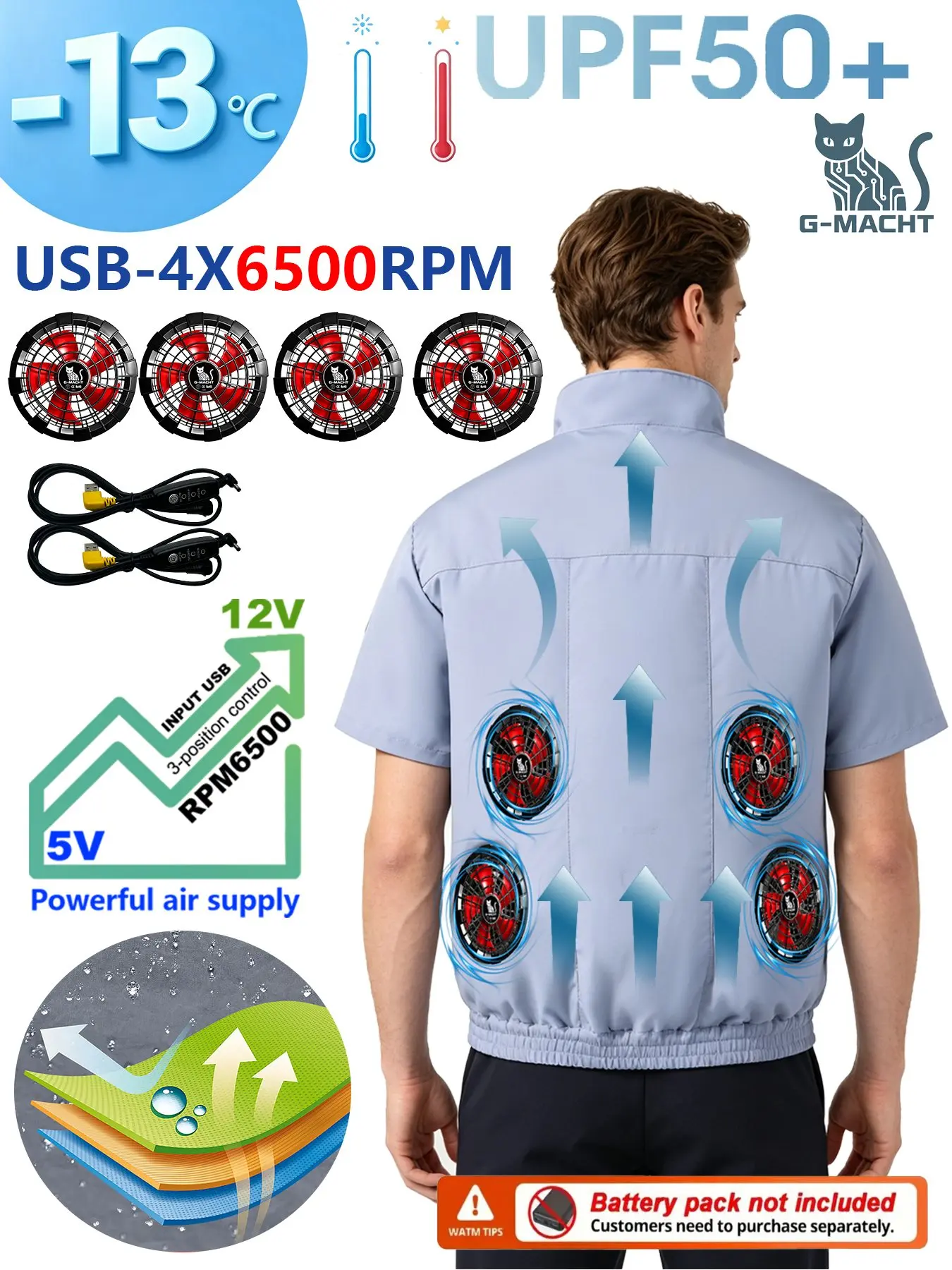 Summer 3 Fans 4 Fans Air Conditioning Cooling Vest Men Women Outdoor Jacket Sun Protection Windbreaker Travel Fishing Sports