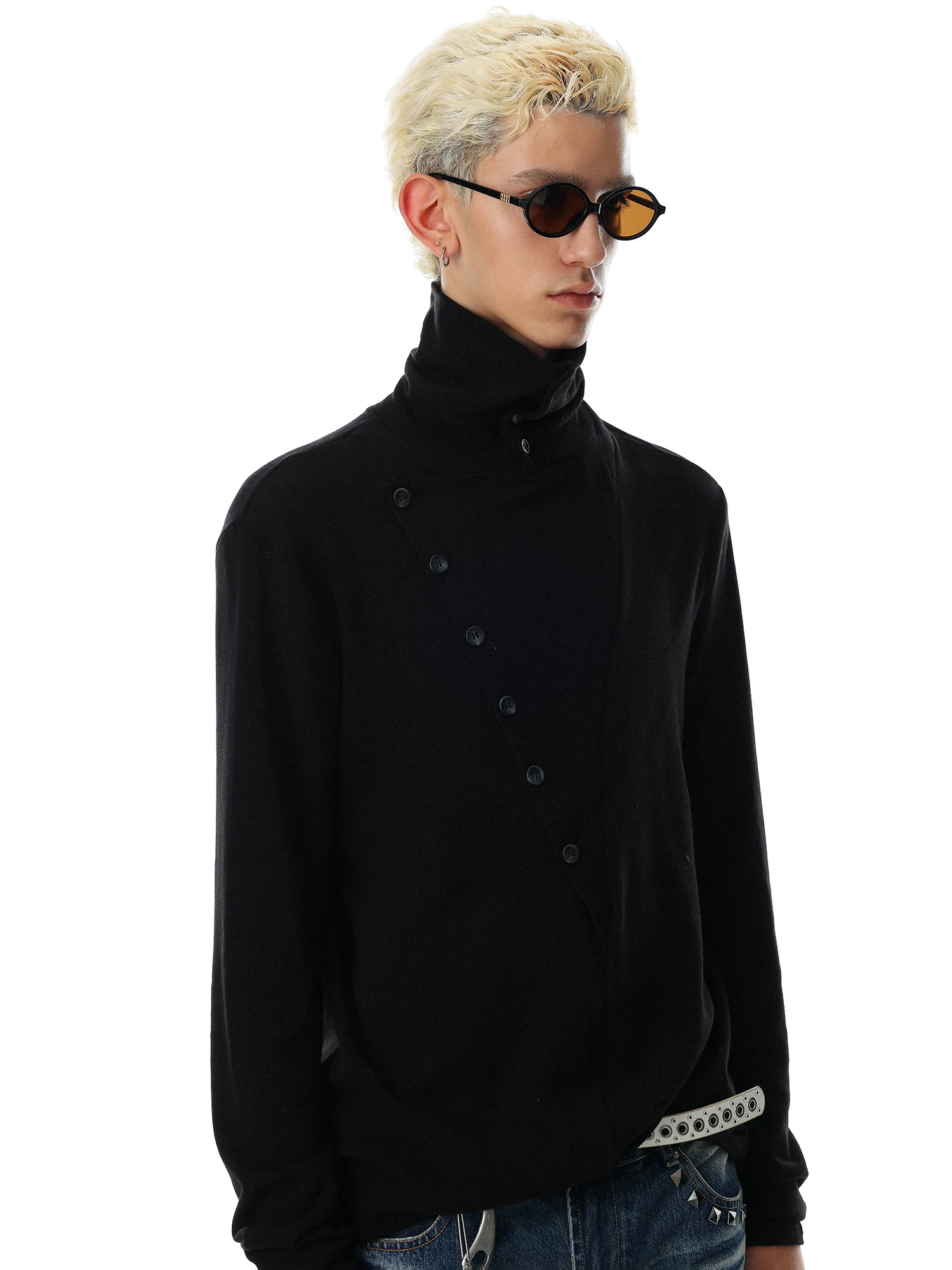 American Retro Button-Up Slim Fit Men's T-Shirt High Street Style Design Sensation Standard Fit Wool Blend Long Sleeve Shirt