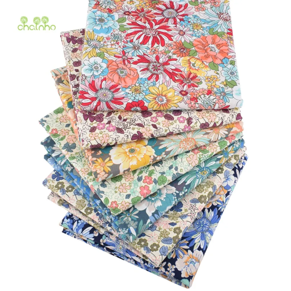 Chainho,Printed Plain Weave Poplin Cotton Fabric,DIY Quilting Sewing Material,Patchwork Cloth,Floral Series,4 Specification,PC87