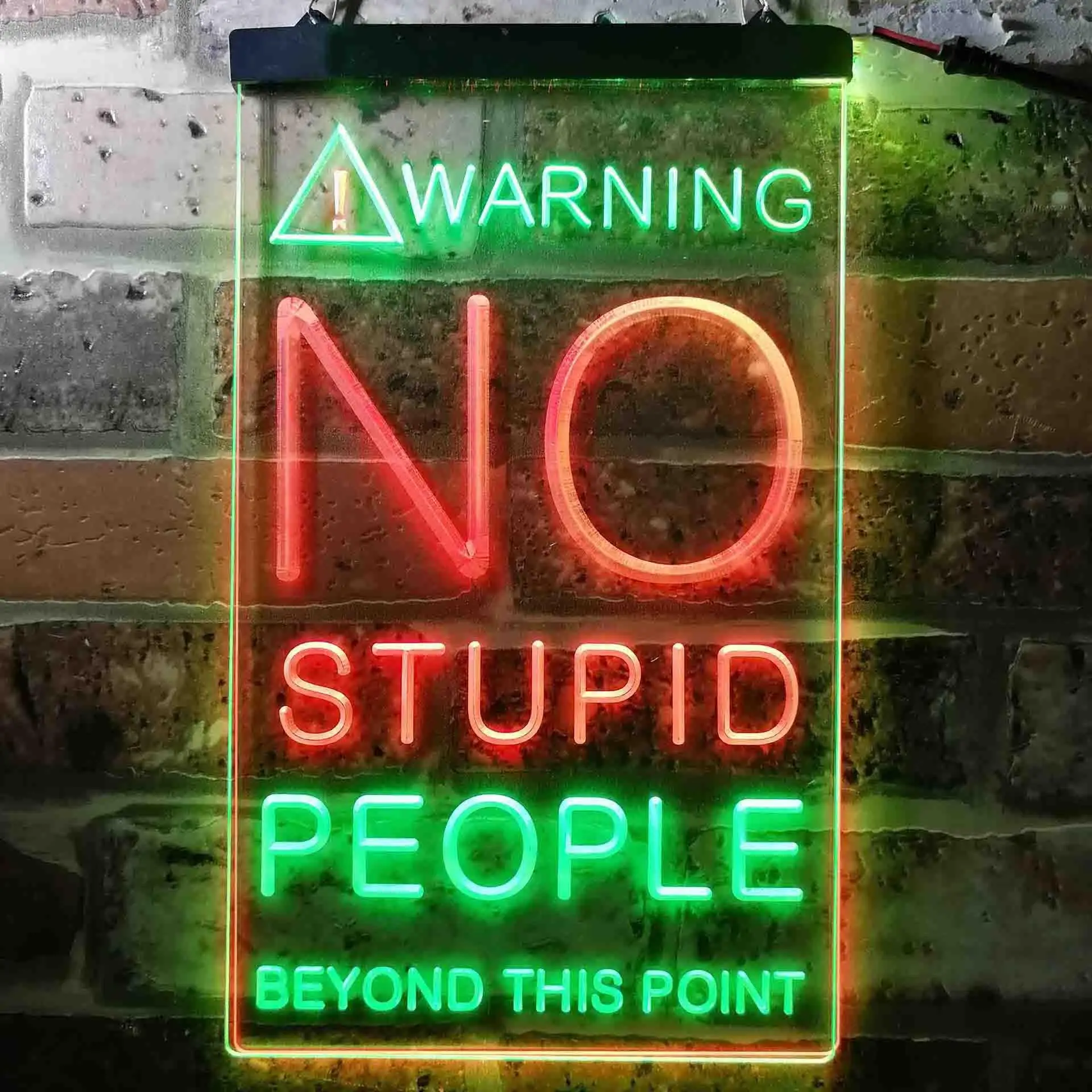 WARNING! NO STUPID PEOPLE... (Humor) Dual Color Led Neon Sign st6-i3672