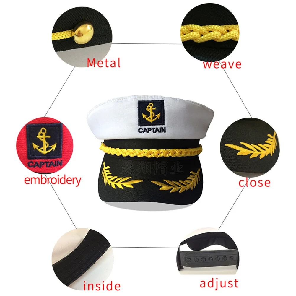 

2Pcs Boat Captain Hats Durable Adjustable Cotton Polyester Practical Boating Sailing Accessories Captain Hat Sailor Hats