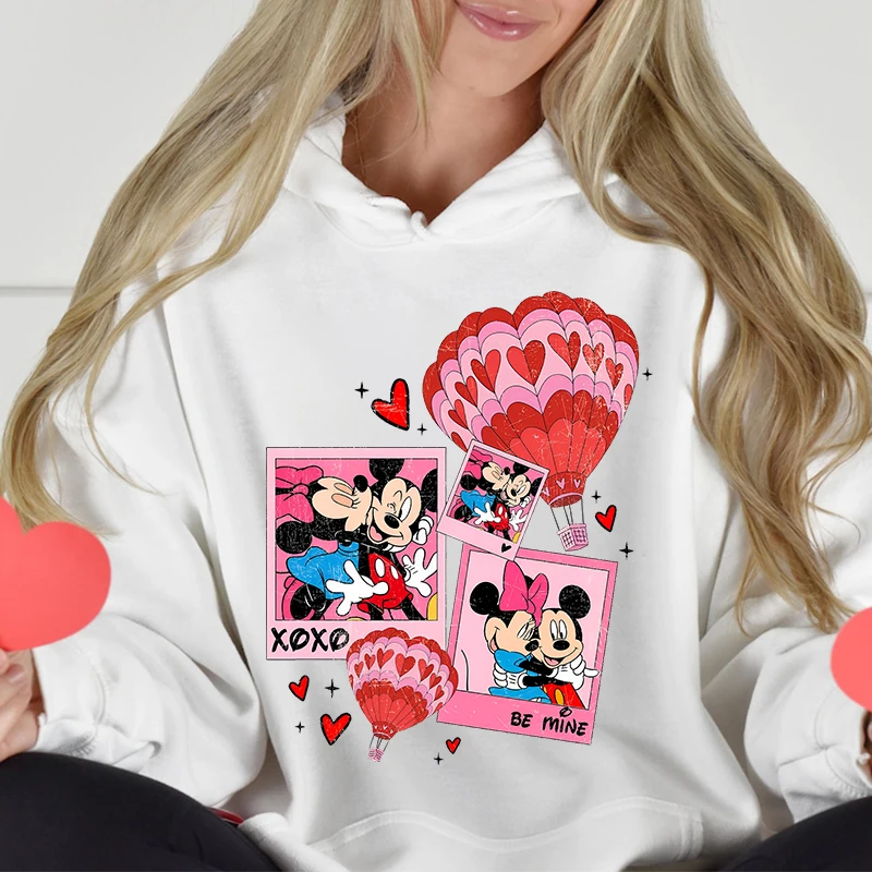 Disney Mickey Minnie Love Valentines Hoodies Women's Sweatshirts Casual Tops Loose Women's Valentine's Day Gift