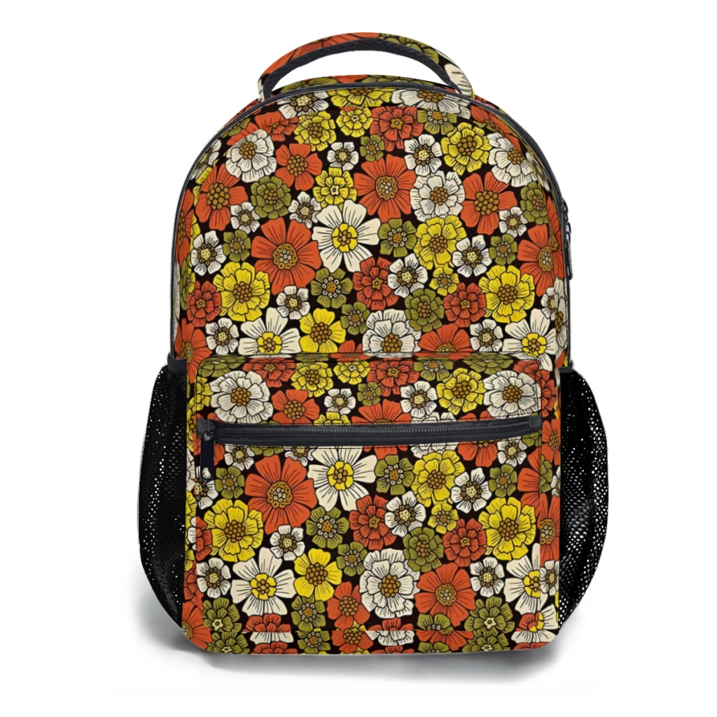 Retro 1960s 1970s Floral Pattern For kids Large Capacity Student Backpack Cartoon School Backpack