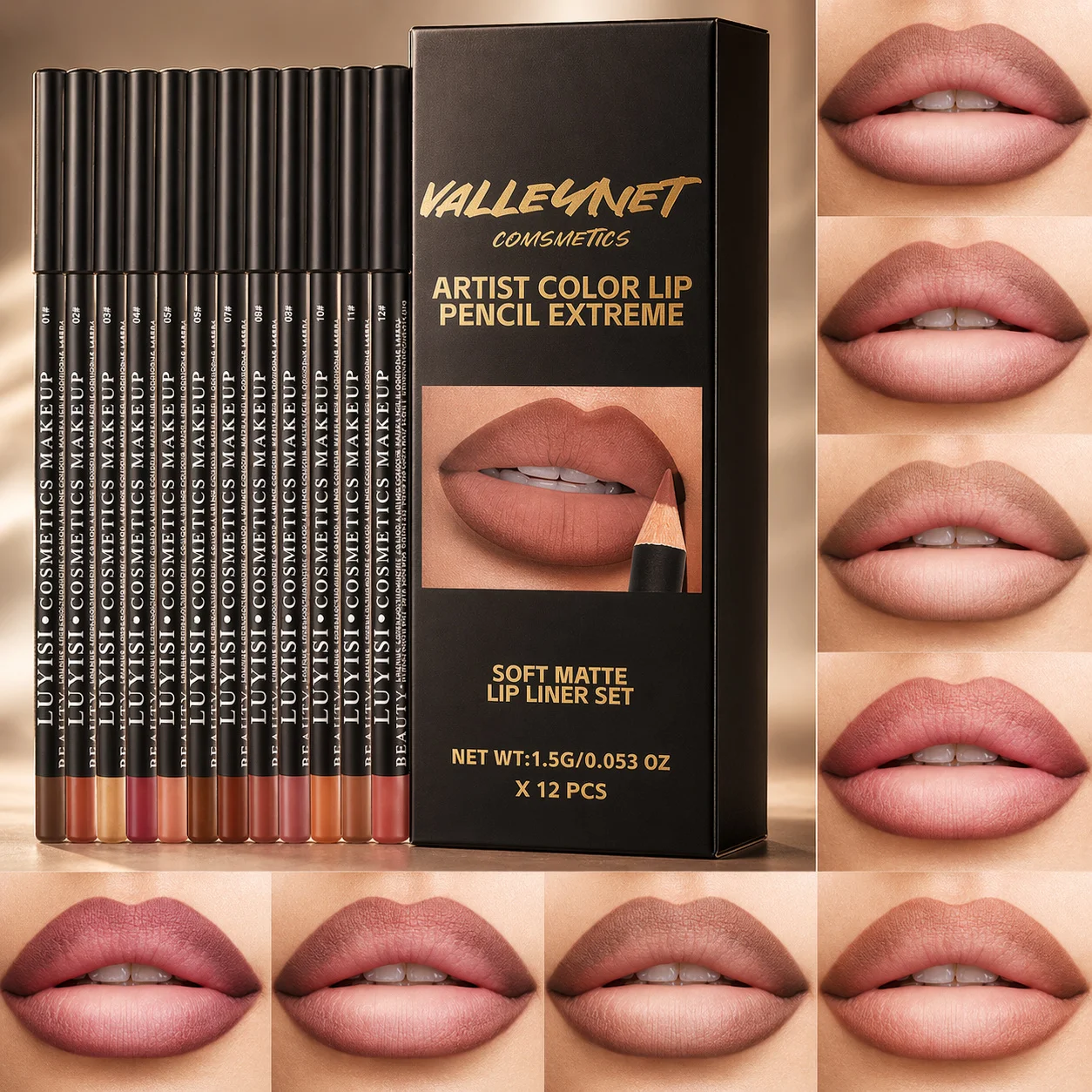 12Pcs Matte Lipliner Set,Waterproof, Long-lasting, Smooth Coloring, From Nude to Red Tones, Great Dairy Lip Makeup Combination