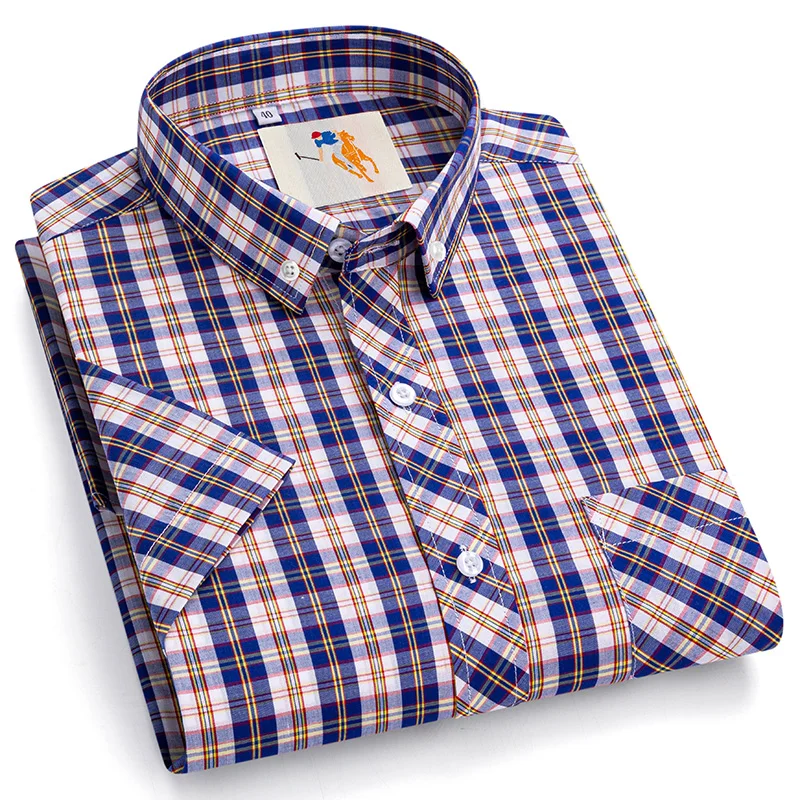 2025 جديد في الأعمال الرجالية ملابس اجتماعية غير رسمية قميص صيفي رائع جديد 100% قطن رقيق منقوش بأكمام قصيرة قميص حجم كبير