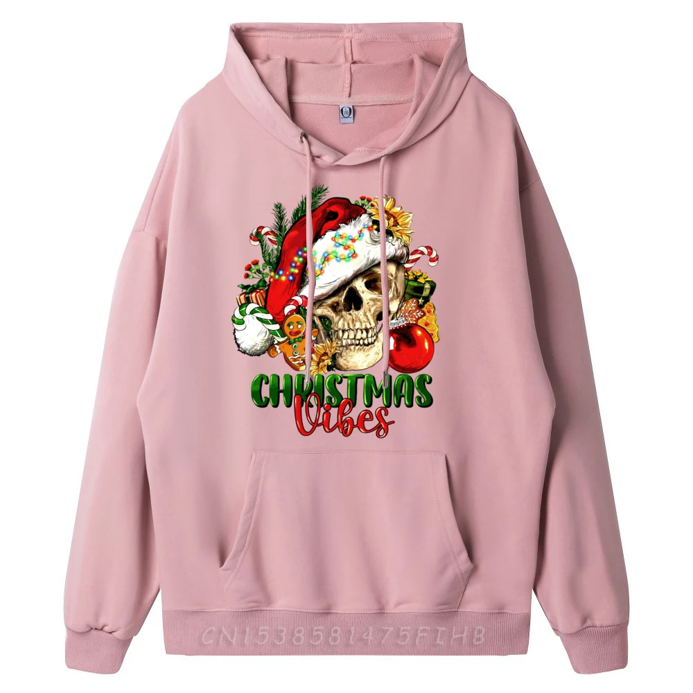 Retro Christmas Vibes Skeleton Skull Santa Hat Xmas Pajamas Graphic Tees Men Mens Hoodie Eu Size Memorial Day