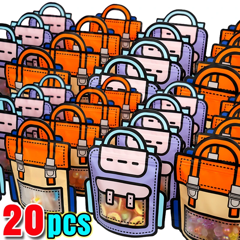 

20/1PCS New Gifts Packaging Bags Cute Cartoon School Bag Shape Candy Snack Self-lock Bags For Kids Birthday Party Decors Gifts