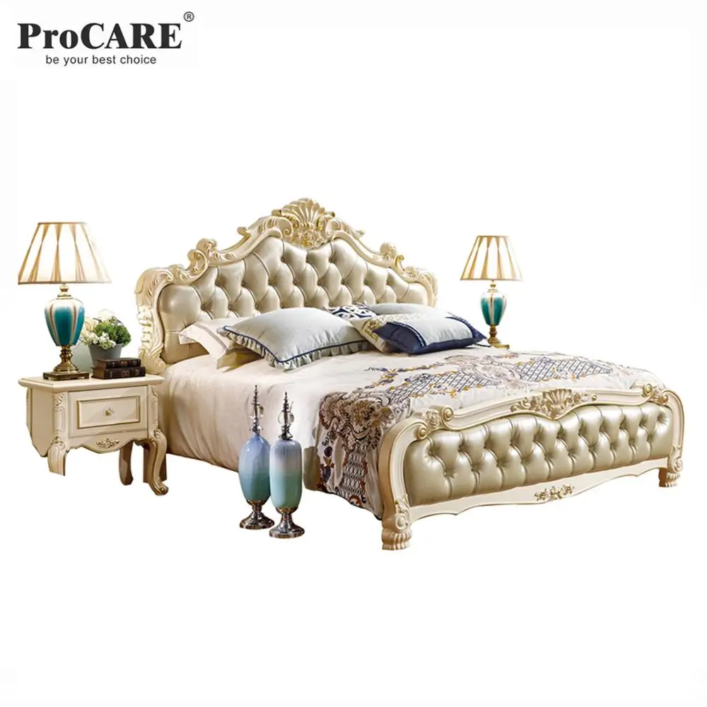 Luxury Antique French Rococo Style European Solid Wood Carved Bedroom Furniture King Size Royal Bed