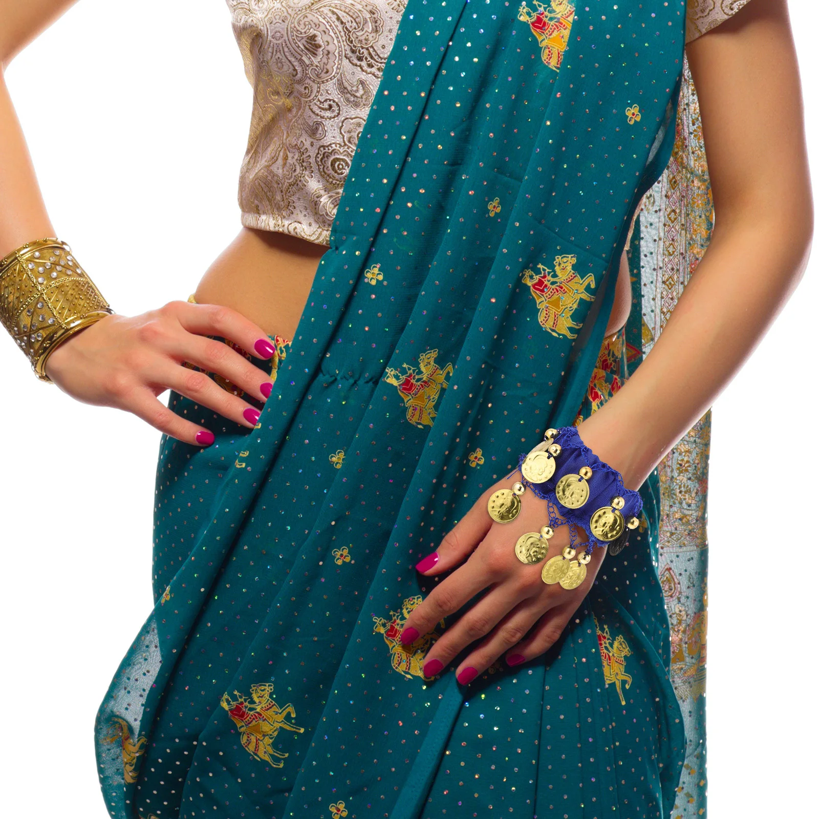 

4pcs Belly Dance Bracelets Red Blue Sequins With Bells For Stage Performance Indian Ballet Drama Costume Accessory Lightweight