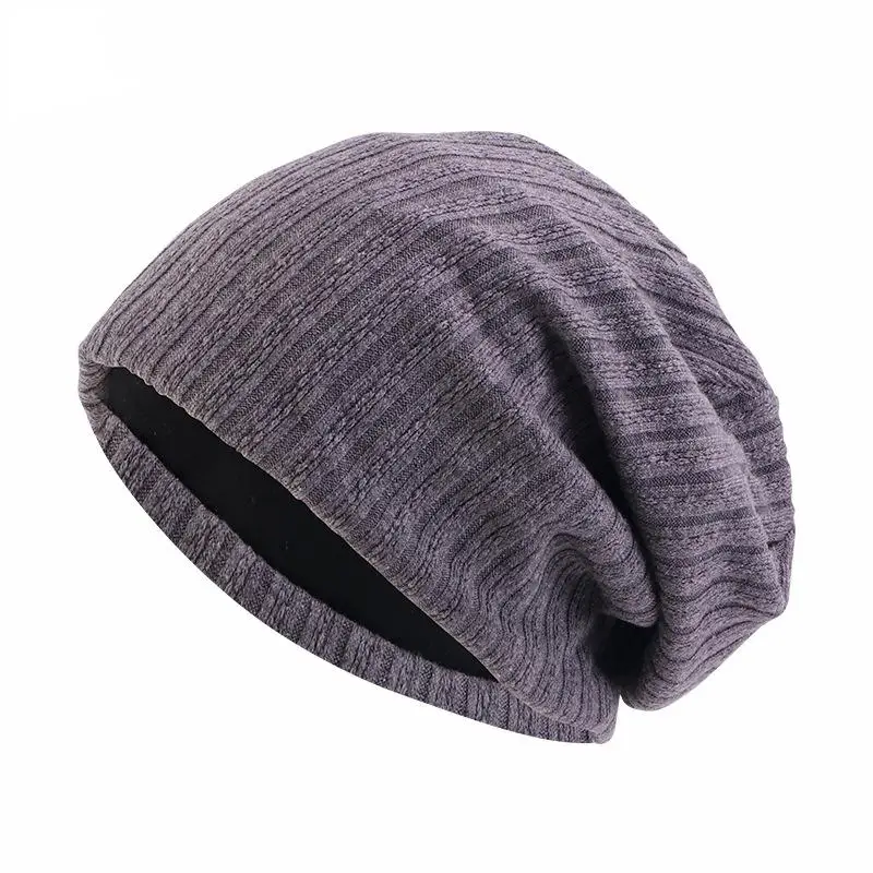 Autumn and Early Winter Cotton Solid Color Wheat Spike Pattern  Double Layer Skullies &Beanies