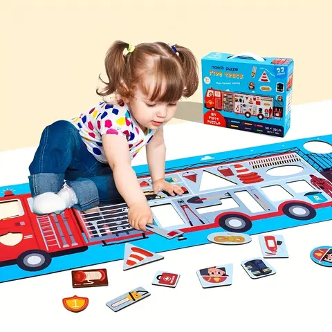 Jumbo Floor Puzzle Fire Truck Toddler Puzzles for Kids Firefighters Emergency Rescue Ambulance Jigsaw Puzzles Toys for Boy Girl