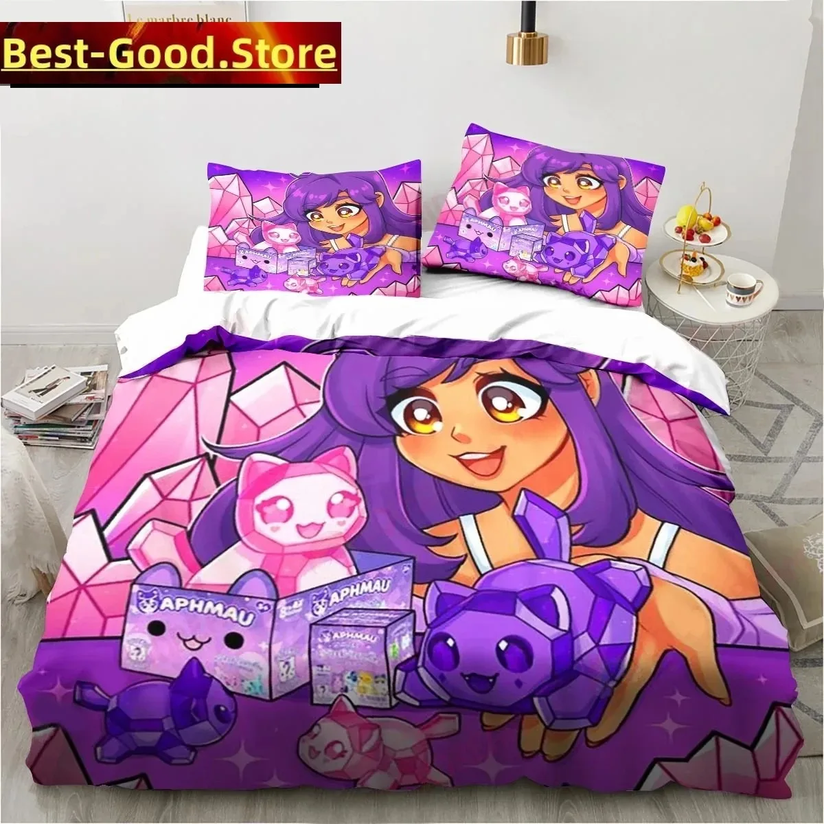 

Cartoon Game Cute Aphmau with Wings Bedding Set Boys Girls Twin Queen King Size Duvet Cover Pillowcase Bed boys Adult Bedroom